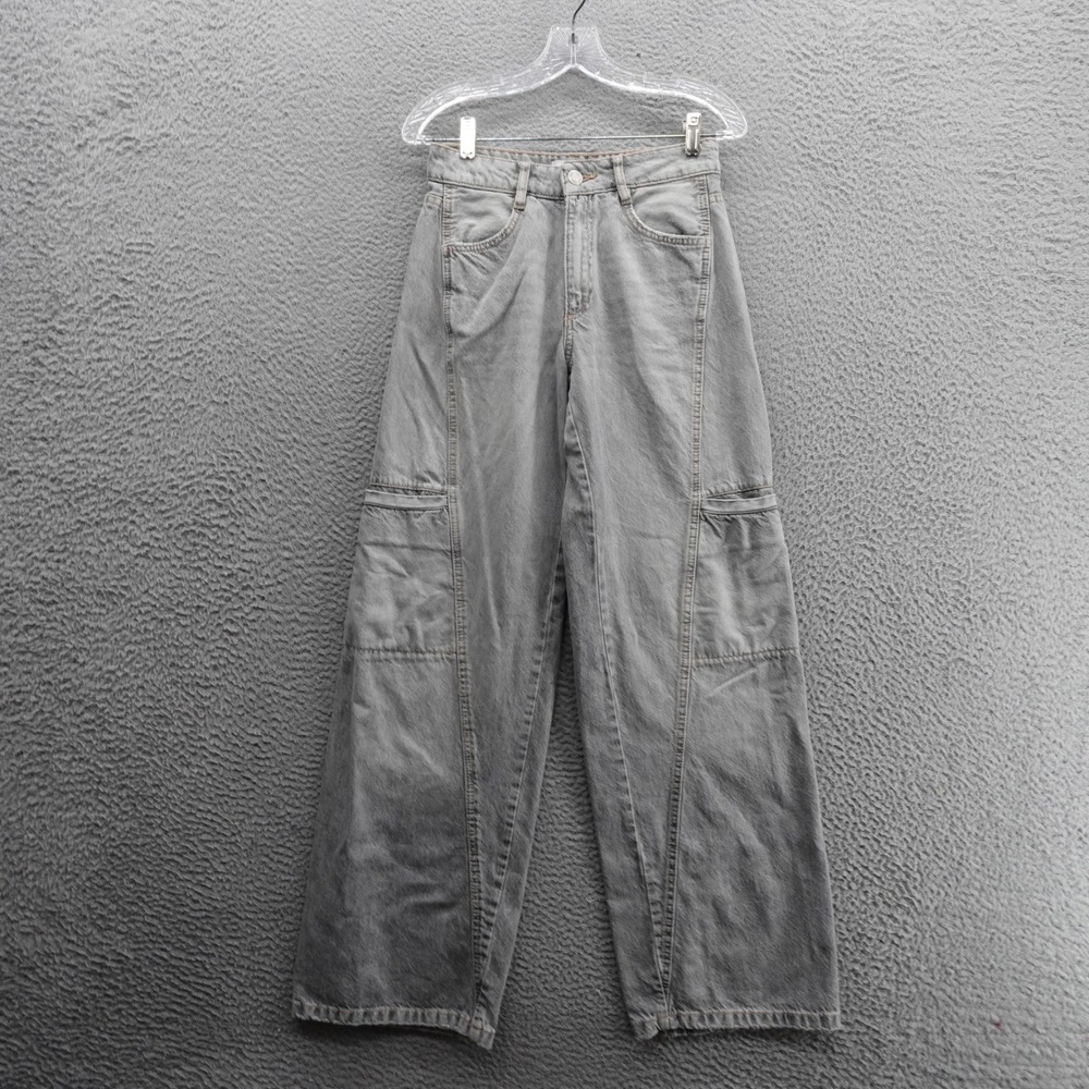 Zara Wide Leg Cargo Jeans Size 2 Gray Womens Mid Rise Denim‎ Casual Grunge